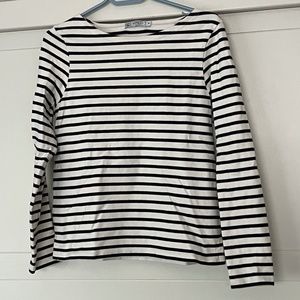 Petite Batau De Pose Nautical Blue Cream Breton Striped Shirt French Small